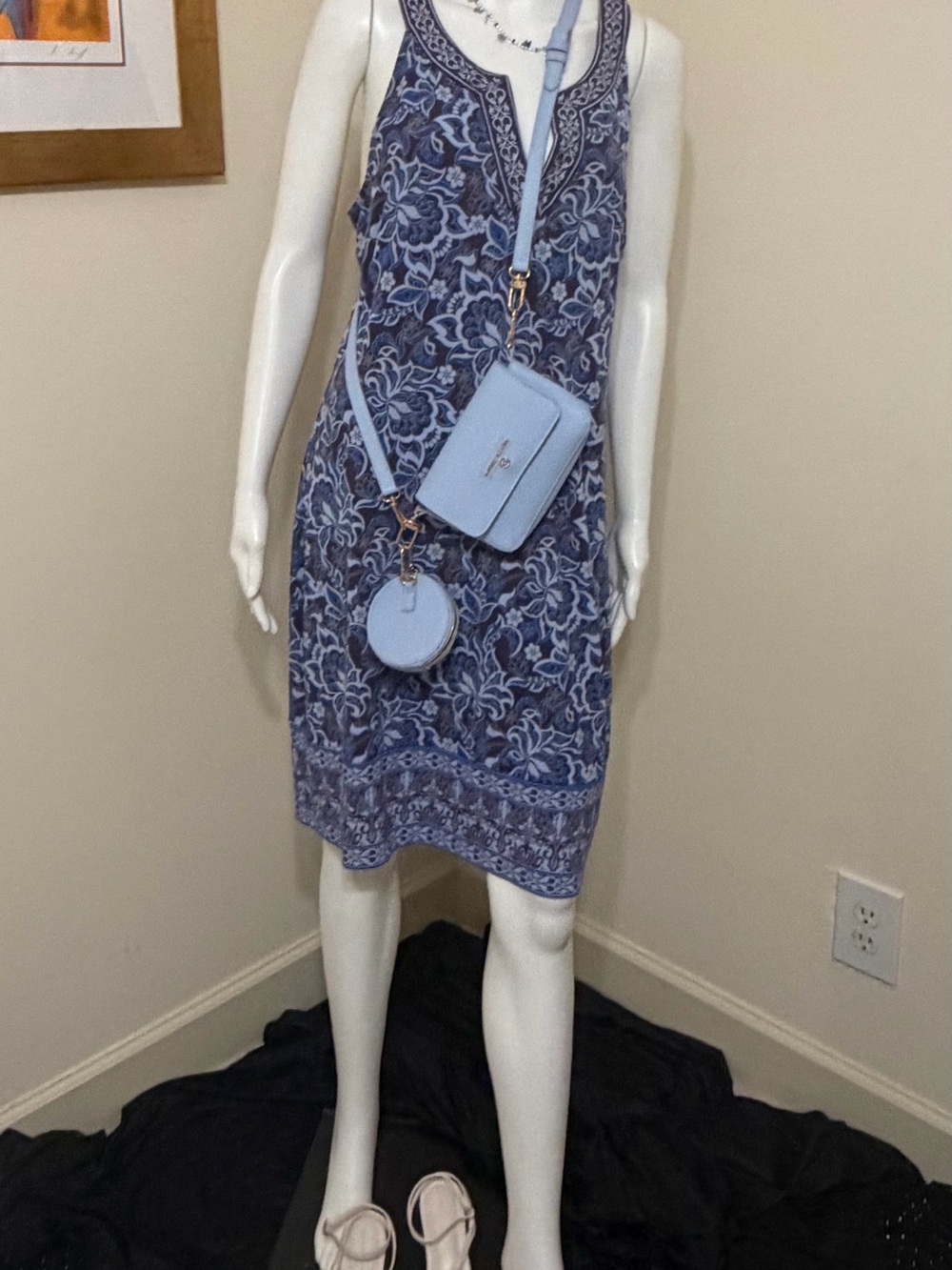 Magnolia Grace Blue Paisley Floral Shift Dress L